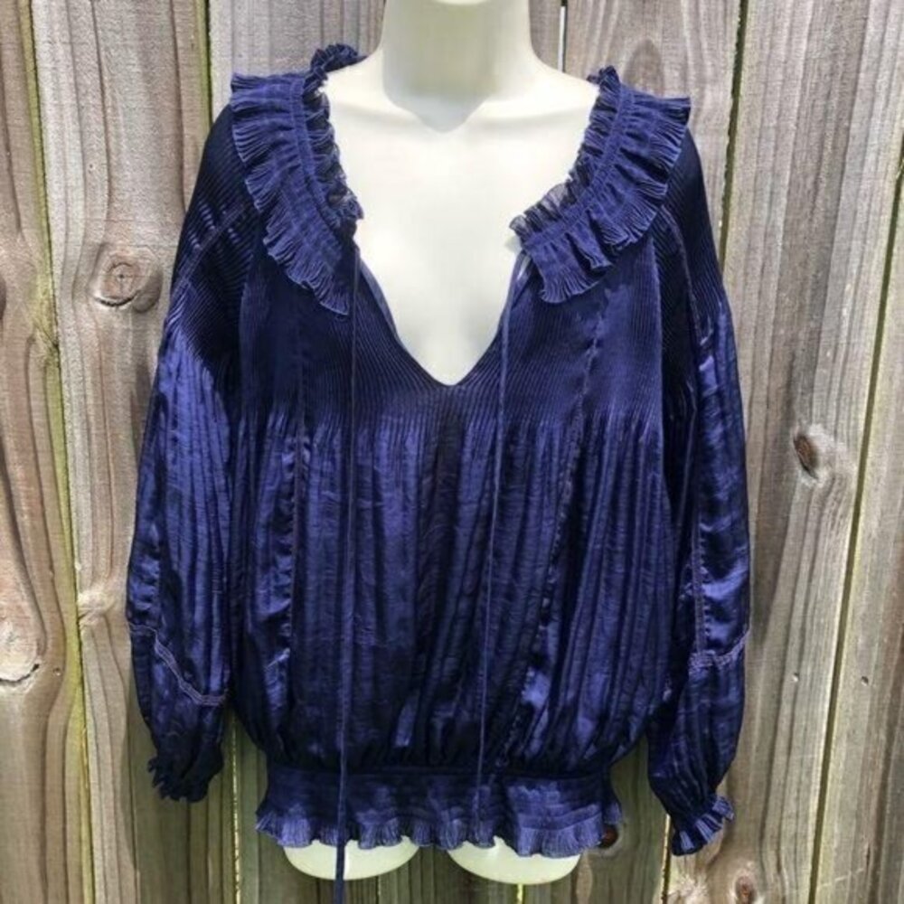 Diane Von Furstenberg Cobalt Blue Blouse 10 Georgette Lafayette Long Sleeve